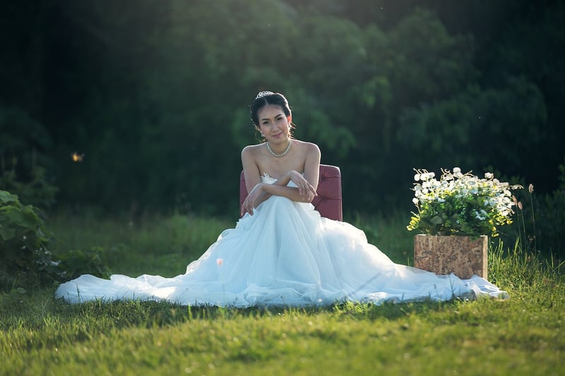 Bride in celestial-themed wedding dress