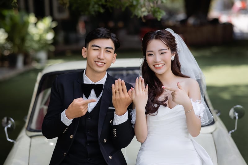 Groom in celestial-themed wedding suit
